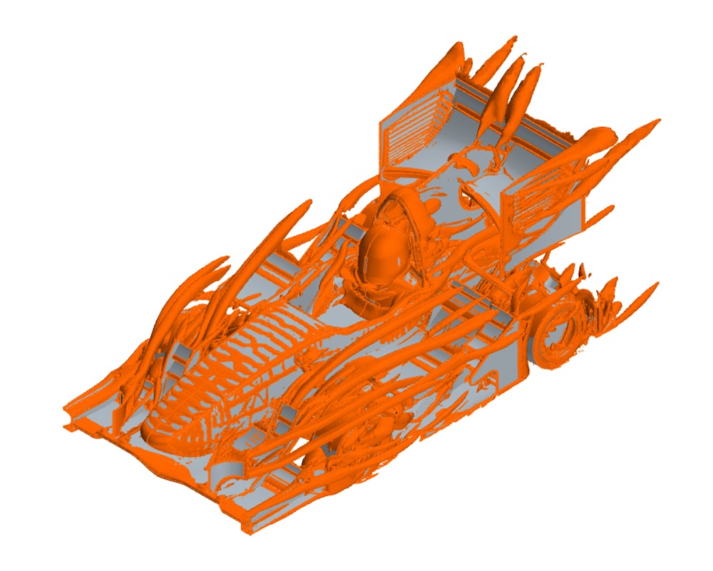 Bild von der Strömungssimulation des Rennwagens. 