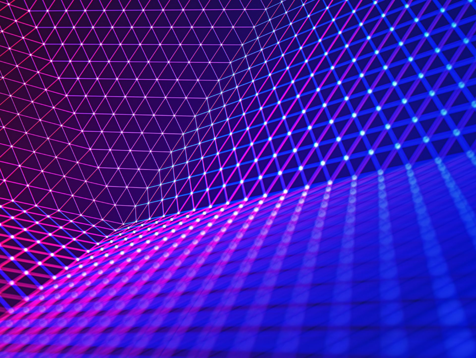 Lineare Illustration mit technischen Verknüpfungspunkten und violett-blauem Verlauf.